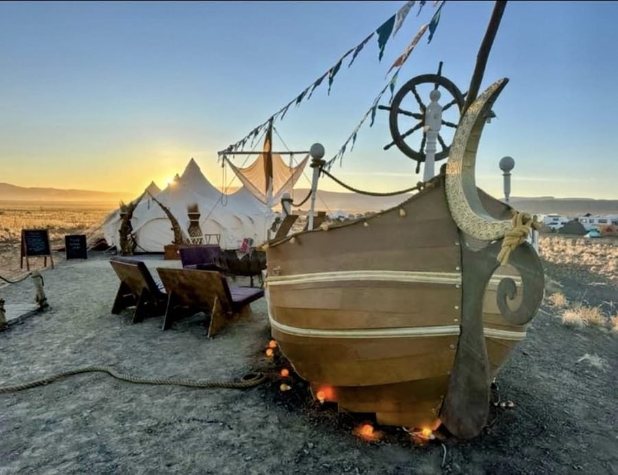 Blissfull Drift, Mahala's boat, at sunset on the playa